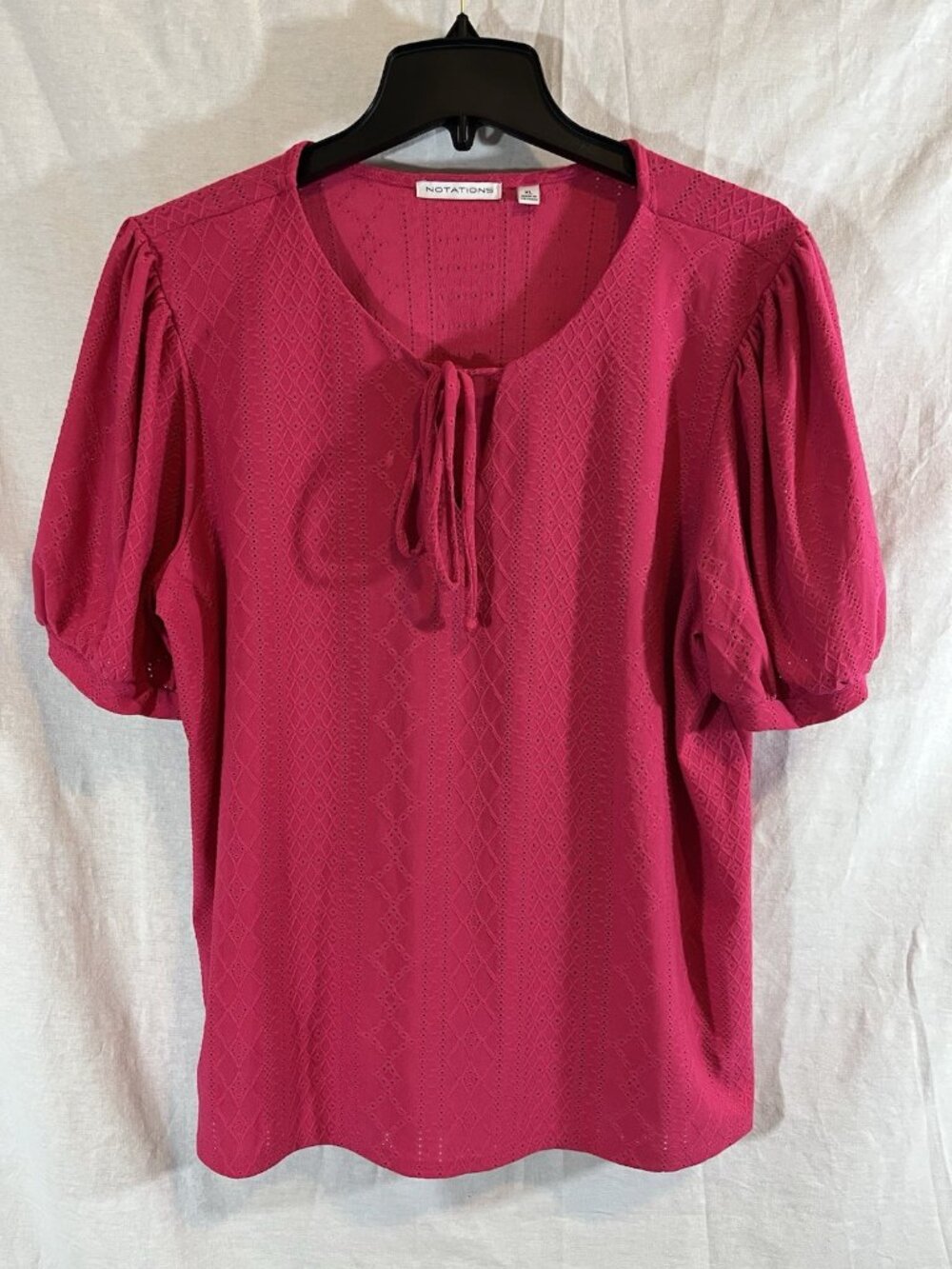 Notations Women’s XL Pink Short Sleeve Eyelet Blouse